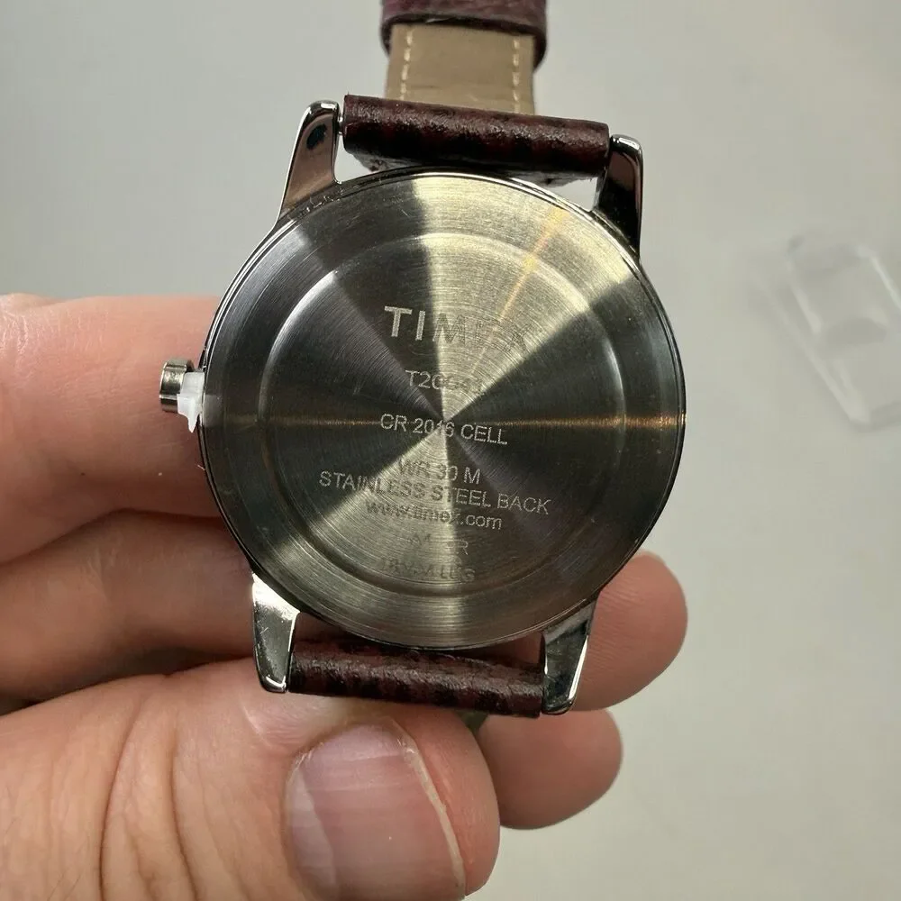 TIMEX Men's Watch T20041 Easy Reader Day/Date Silver Brown Leather 34mm NEW